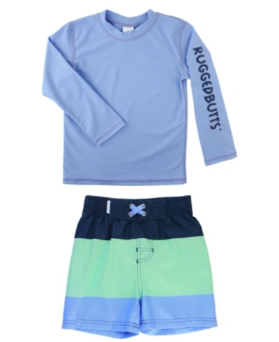 Ruggedbutts Baby Boys Rashguard T-shirt And Swim Trunk, 2 Piece Set In Blue Colorblock