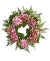 Nearly Natural 24" Pink Hydrangea & Berry Artificial Wreath In Pink