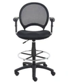 Boss Office Products Mesh Drafting Stool With Adjustable Arms In Black