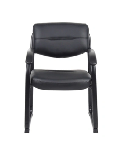 Boss Office Products Leather Sled Base Side Chair W/ Arms In Black