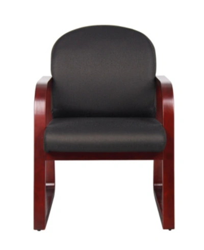 Boss Office Products Mahogany Wood Mid-back Guest Chair W/ Sled Base In Black