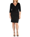 24seven Comfort Apparel Plus Womens Surplice Below Knee Midi Dress In Black