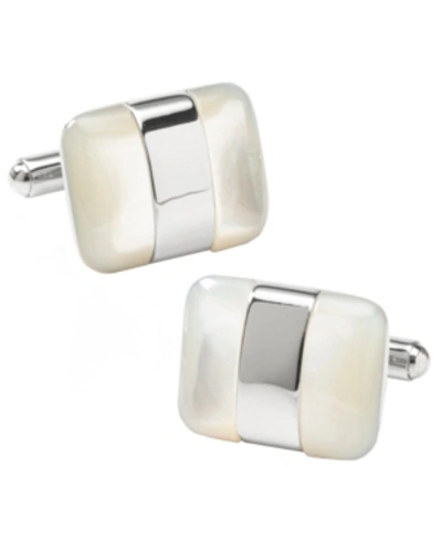 Ox & Bull Trading Co. Men's Silver Wrapped Mother Of Pearl Cufflinks In White