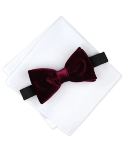 Alfani Men's Cameo Velvet Solid Bowtie, Created For Macy's In Burgundy