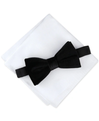 Alfani Men's Solid Texture Pocket Square And Bowtie, Created For Macy's In Black,white