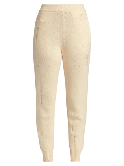 Helmut Lang Distressed High-rise Joggers In Powder Ecru