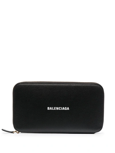 Balenciaga Rectangle Logo-print Wallet In Black