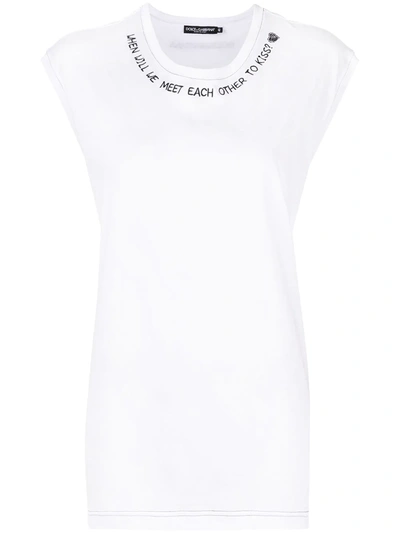 Dolce & Gabbana Oversize Jersey Tank Top With Embroidery In White
