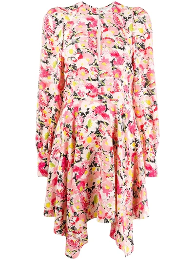 Stella Mccartney Felicity Floral Print Long Sleeve Handkerchief Hem Dress In Multi-colour