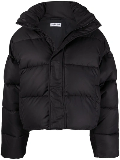 Balenciaga Puffer Cropped High Collar Quilted Design In Black