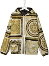 Young Versace Teen Barocco-print Hooded Jacket In White
