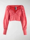 Rotate Birger Christensen Joni Cropped Gathered Shell Blouse In Red