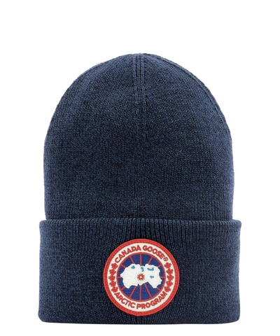 Canada Goose Logo Patch Beanie In Navy Heather