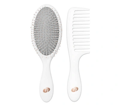 T3 Detangle Duo Detangling Brush And Shower Comb Set In White And Rose-gold
