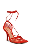 Bottega Veneta Lace-up Leather-trimmed Mesh Pumps In Tomato