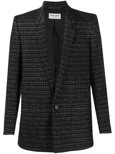 Saint Laurent Single-breasted Check Blazer In Black