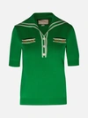 Gucci Sailor-collar Knitted Wool Polo Shirt In Green