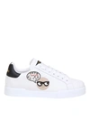 DOLCE & GABBANA DESIGNER PATCH SNEAKERS IN WHITE AND BLACK