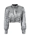 TOPSHOP TOPSHOP SILVER HIGH NECK RUCHED BLOUSE WOMAN TOP LEAD SIZE 6 POLYESTER,38961727KW 5