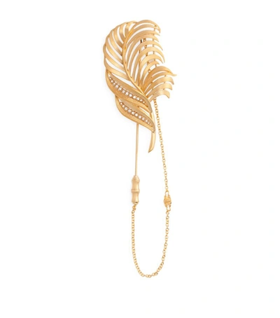Dolce & Gabbana Crystal-embellished Palm Tree Brooch In Zoo00 Golden