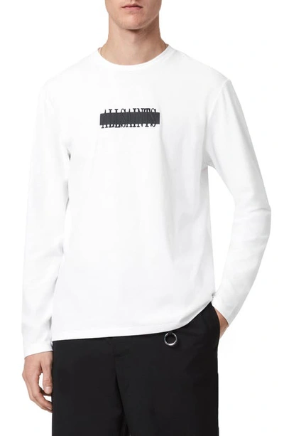 Allsaints Mens Optic White Stamp Graphic Logo-embroidered Long-sleeved Cotton T-shirt S