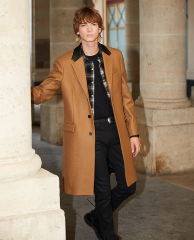 The Kooples Leather Collar Camel Belted Long Wool Coat In Brown | ModeSens