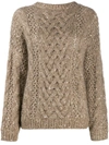 BRUNELLO CUCINELLI SEQUIN-EMBELLISHED CABLE KNIT SWEATER
