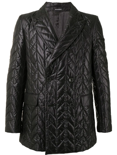 Emporio Armani Quilted Double-breasted Blazer In Black