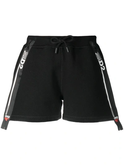 Dsquared2 D2 Line Loose Cotton Jersey Shorts In Black