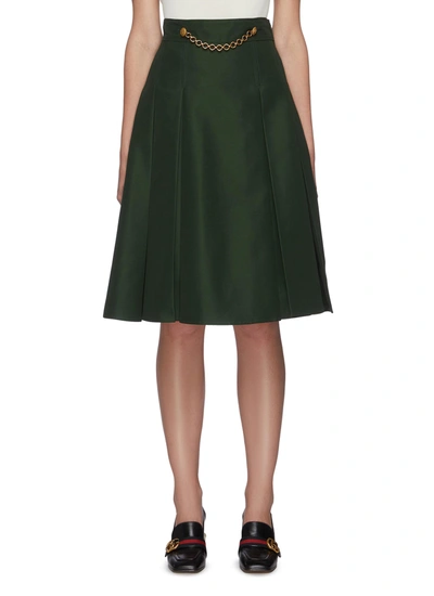 Gucci Draped-chain Pleated Cotton-blend Midi Skirt In Green