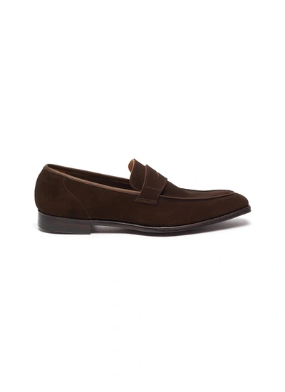 George Cleverley George' Chisel Toe Suede Penny Loafers In Brown