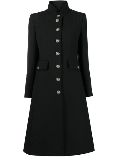 Dolce & Gabbana Logo-button Single-breasted Wool-blend Coat In Black
