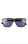 Tom Ford Fletcher 57mm Sunglasses In Shiny Black/ Blue
