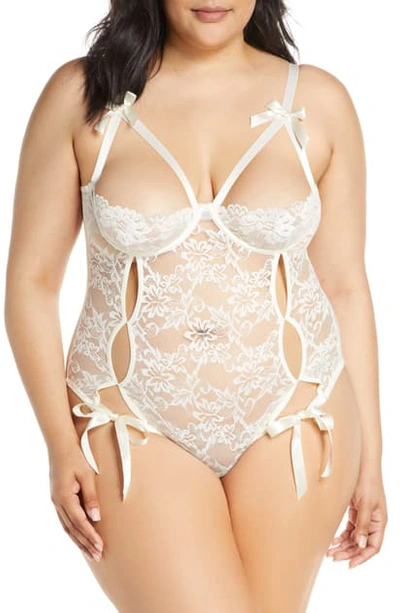 Oh La La Cheri Zara Underwire Open Cup Open Gusset Lace Teddy In White