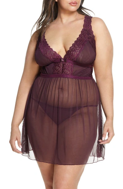 Oh La La Cheri Soft Cup Babydoll Chemise & G-string Thong In Potent Purple