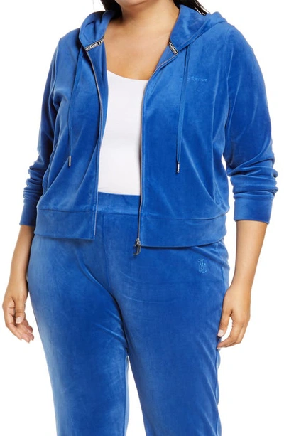 Juicy Couture Women's Velour Zip-up Hoodie In Blue Splash