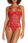 Oh La La Cheri Zara Underwire Open Cup Open Gusset Lace Teddy In Red