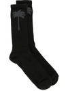 Palm Angels Palm Tree Ribbed Socks In Black