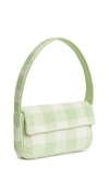 Staud Beaded Gingham Check Shoulder Bag In Agave/white