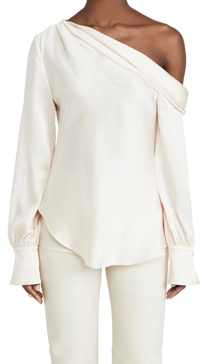 Simkhai Ivory One-shoulder Top With Draped Details And Decorative Cuffs In Neutral