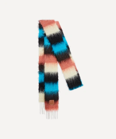 Loewe Striped Mohair-blend Scarf In Rust/dark Brown