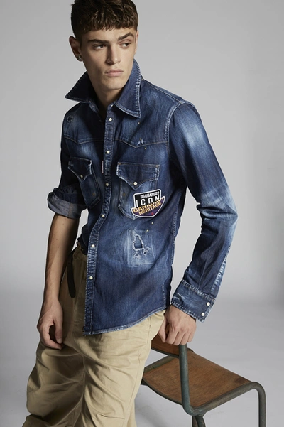 Dsquared2 Fading Effect Denim Shirt In Blue