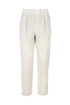 Brunello Cucinelli Baggy Sartorial Trousers In Sparkling Cotton And Viscose Twill With Monile In Beige
