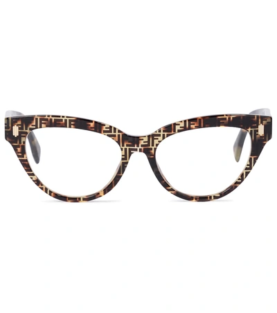 Fendi Ff Logo-print Cat-eye Acetate Glasses In Brown