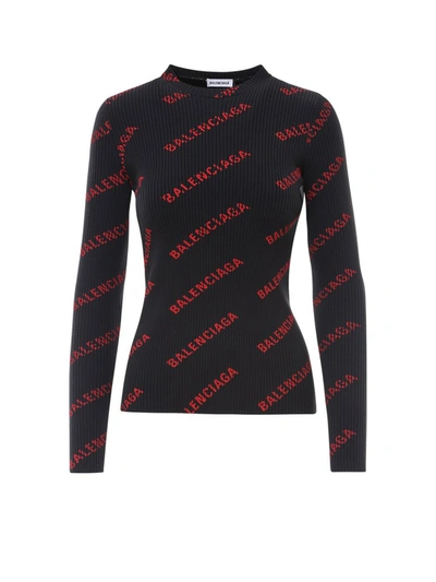 Balenciaga Long Sleeve Crewneck Sweater In Black