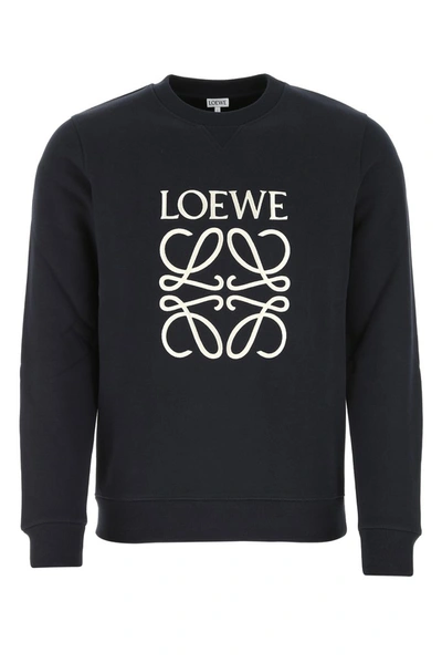Loewe Navy Anagram Embroidered Sweatshirt In Nero
