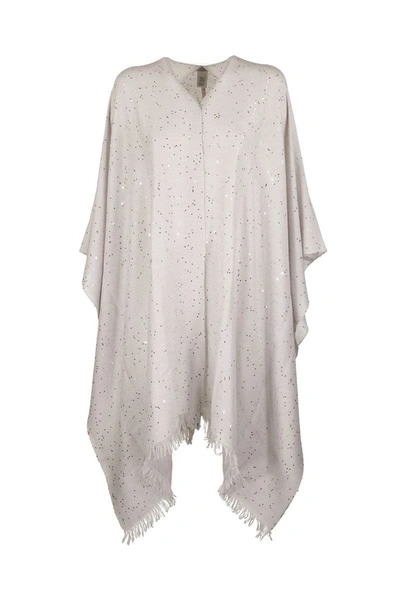 Brunello Cucinelli Cashmere-silk Paillette Fringe Cape In Natural