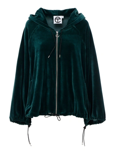 Telfar Velvet Zipped Sweatshirt In Green