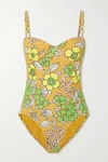 Tory Burch Printed Underwire One-piece Swimsuit In Yellow