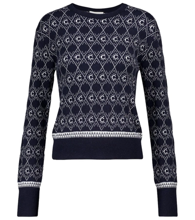 Chloé C-logo Jacquard Wool-blend Sweater In Blue